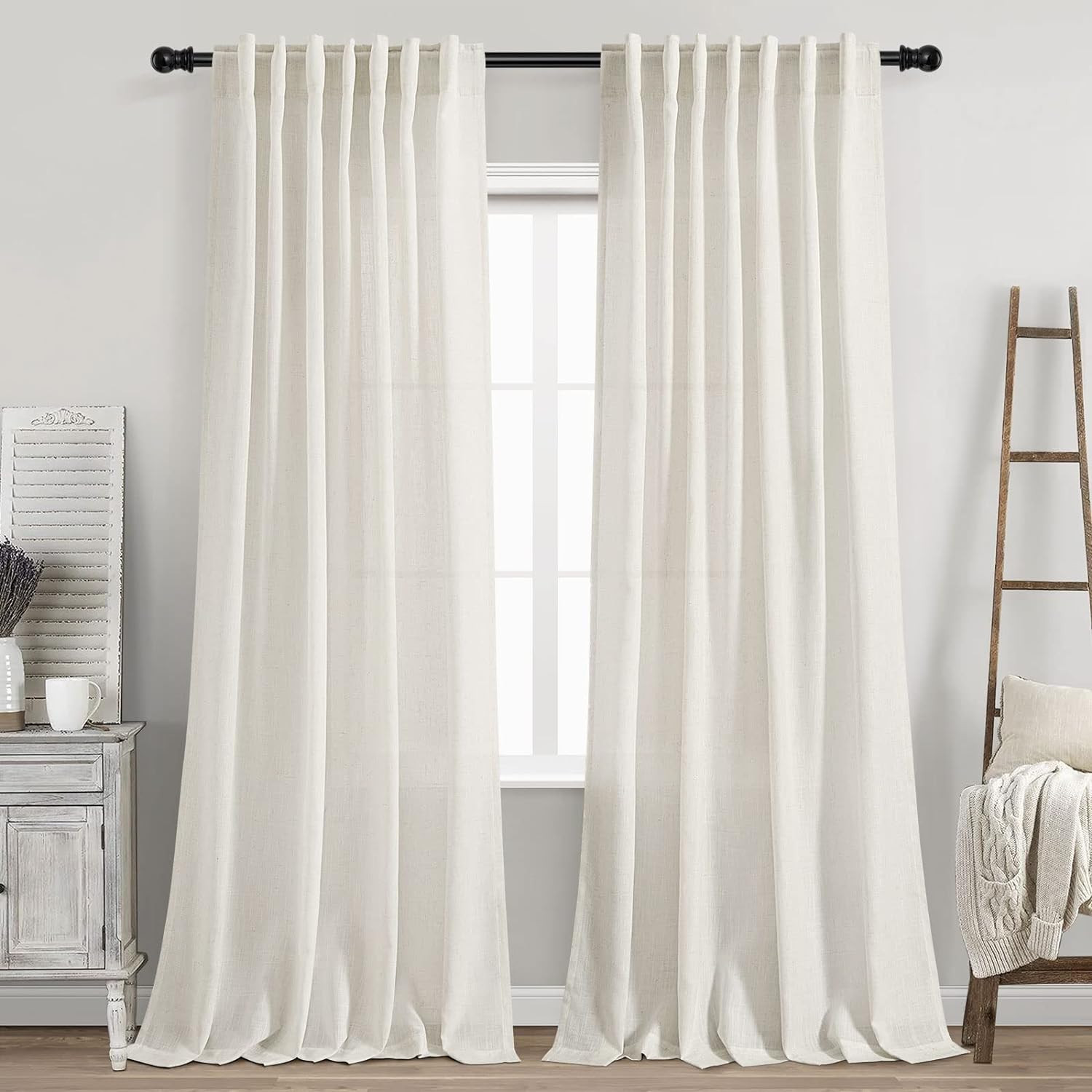 Cream Linen Back Tab Curtains  - Privacy Filter 2Pack 评论和价格
