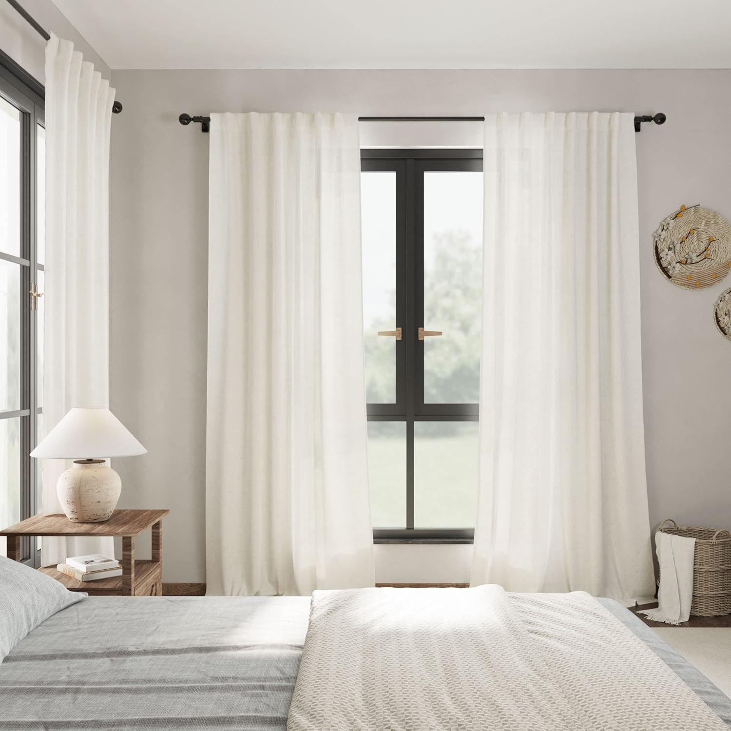 Cream Linen Back Tab Curtains  - Privacy Filter 2Pack 评论和价格